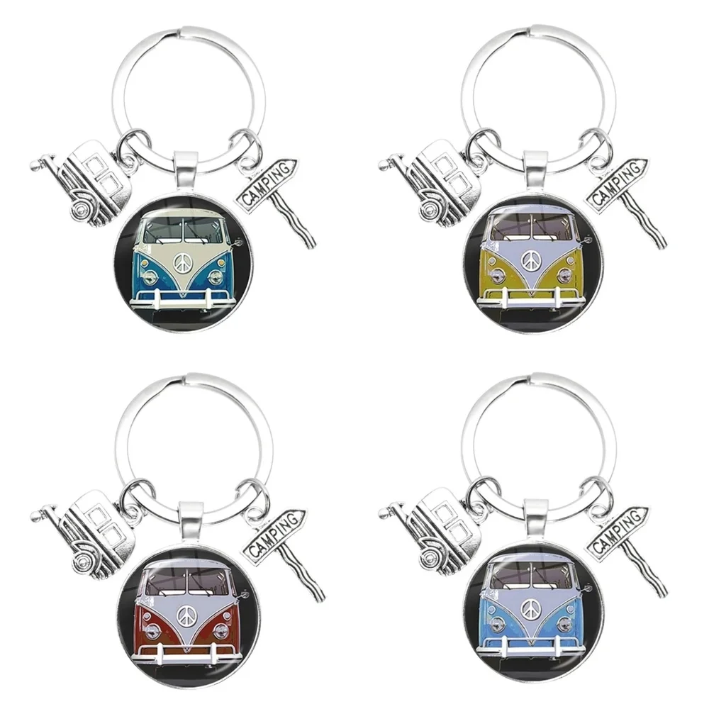 Keychain Retro Van Red Volkswagen Bus Peace Sign - Picture 5 of 7